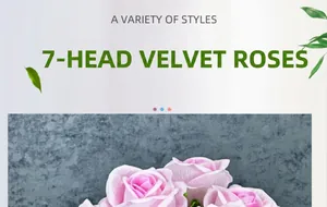 Detail of 7-head velvet pink roses with realistic fabric texture for home decor