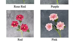 Detailed close-up of elegant artificial roses in rose red, purple, red, and pink colors