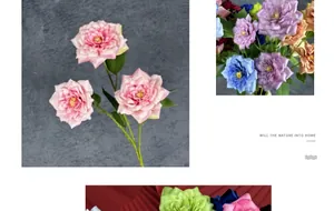Detailed close-up of handmade artificial 3-head queen roses for wedding home decoration