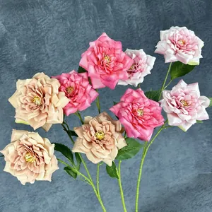 Elegant artificial rose branch with pink and champagne blossoms for home decor