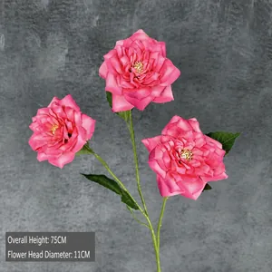 Elegant 75cm artificial queen rose with 3 pink silk heads for home wedding decor