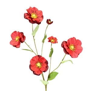Lifelike 6-head red artificial silk butterfly flowers for wedding and home decoration