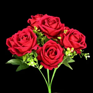 Ramo de Rosas de Simulación de Terciopelo de 7 Cabezas Flores de Satén Artificiales para Decoración de Boda Hogar Fiesta Accesorios de Fotografía