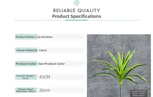 Detailed size chart for 45cm artificial Dracaena reflexa plant with 26cm leaf section