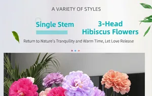 Detalle de cerca de flores de hibisco de seda con tres cabezas y pétalos realistas