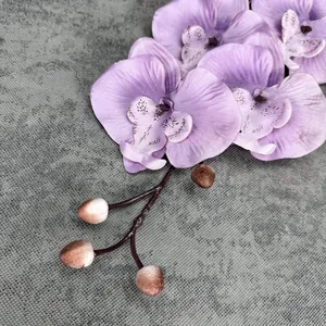 Artificial 6-head lavender orchid branch with realistic purple petals and buds