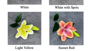 Detailansicht künstlicher 3D-Lilien in Weiß, Gelb und Sonnenuntergangsrot für Deko