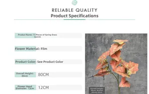 Detailed size parameters for 80cm artificial spring grass leaves in pink and green