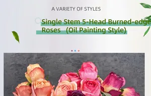 Detail of 5-head artificial Milan roses with vintage burnt edges for home decor