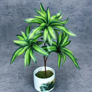42cm Künstliche Dracaena Lilien Bambus Pflanze 3 Köpfe Goldrand Bunte Seidenblätter Für Zuhause Hochzeit Büro Deko
