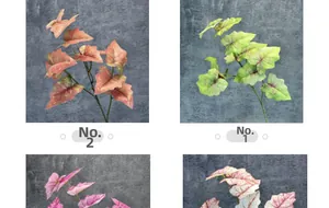 Detail of artificial 3D leaves showing four color options with realistic textures