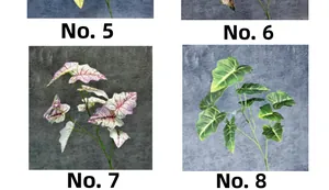 Detail view of four types of 3D artificial plant leaves with realistic veins and colors