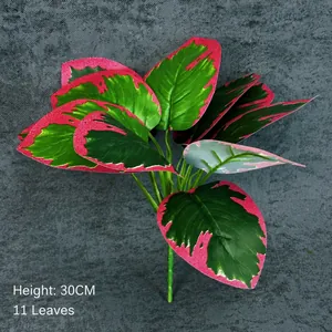 Artificial 30cm faux plant with 11 vibrant pink and green leaves for home decor