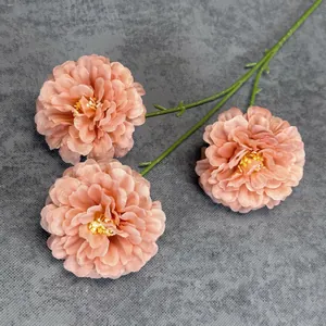 Flor de hibisco de seda con 3 cabezas en rosa-naranja para decoración de casa y bodas