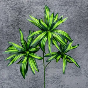 Artificial 65cm 3-stem lily bamboo plant with realistic green and yellow leaves