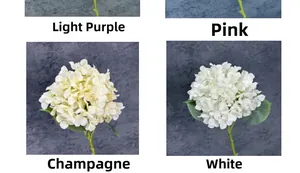Detail view of artificial hydrangeas in light purple, pink, champagne and white