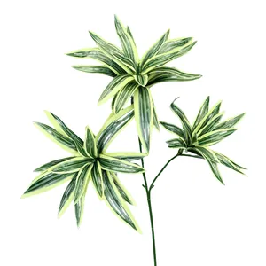 Artificial Dracaena plant with 3 stems and striped green-yellow leaves for home decor