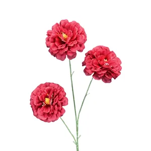 Hibisco artificial con tres grandes cabezas de seda roja para decoración de bodas
