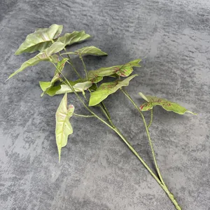 Artificial 3D Caladium leaf branch with green foliage and pink veins for home decor