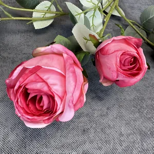 Five-head pink Milan silk roses with burnt edges for elegant home and wedding decoration