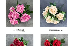 Detailed view of artificial velvet roses in pink and champagne for wedding home decor
