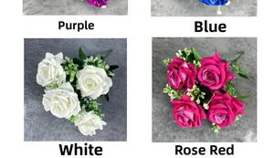 Detailed grid view showing faux velvet roses in white, blue, purple, and rose red hues
