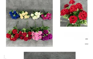 Detailed view of assorted multi-colored velvet artificial roses for home and wedding decor