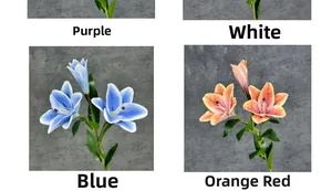 Detailed view of 3D lifelike lilies in purple, white, blue, and orange-red colors