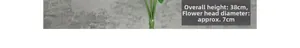 Detailed dimensions of faux rose bouquet showing total height 38cm and flower head 7cm
