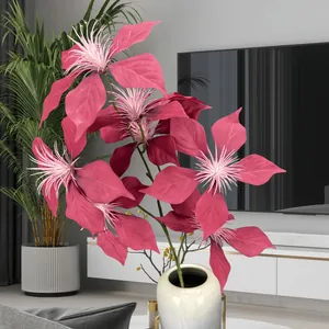 Artificial Poinsettia Multi Head Christmas Flower For Wedding Home Decoration Arrangement Long Stem Satin Flower Fake Plant Ornament