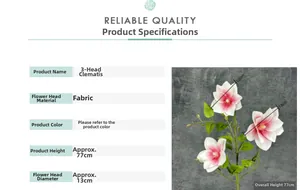 Detailed view of realistic 3D printed clematis flower with dimensions and material specs