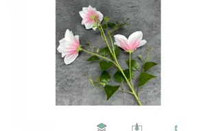 Macro detail of 3D printed clematis with gradient pink petals and green leaves
