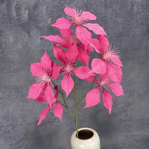 Faux poinsettia bouquet with 7 heads in ceramic vase for elegant home Christmas decor