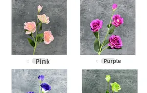 Detailed comparison of pink and purple silk lisianthus artificial flowers in macro view