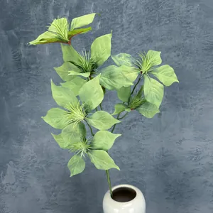 7-head green poinsettia artificial flower in white ceramic vase for Christmas home decor
