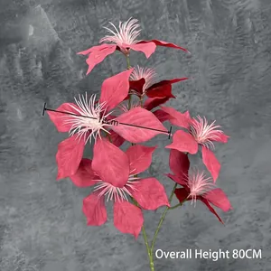 Artificial 7-head red poinsettia bouquet for Christmas decor, 80cm total height