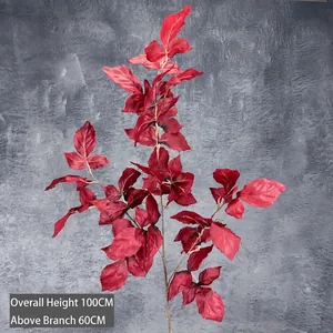Ramo di foglie rosse artificiali 100cm per decorazioni nuziali texture realistica