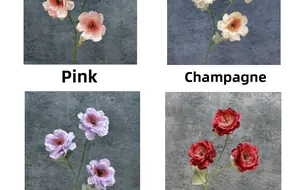 Detailed view of pink champagne purple and dark red artificial gardenia flower petals
