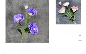 Macro shot of 4-head artificial Lisianthus silk flowers with purple and pink gradient petals