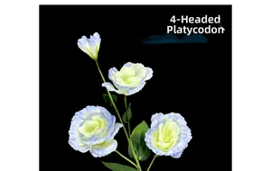 Close-up of 4-head artificial Lisianthus flower with blue edges and white petals
