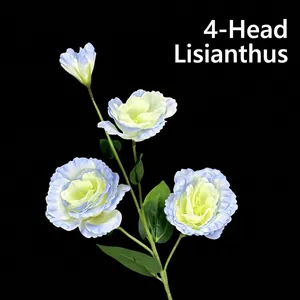 Artificial 4-head blue and white eustoma silk flower bouquet for home wedding decor