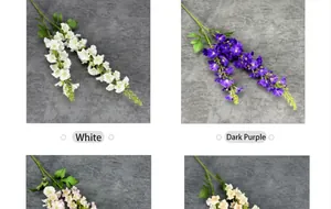 Detail von künstlichen Hyazinthen in Weiß und Dunkelviolett für Hochzeitsdeko