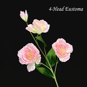 Realistic 4-head artificial Lisianthus flower in pink gradient for home wedding decor