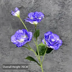 Artificial purple Eustoma with 4 heads and 70cm height for elegant home wedding decor