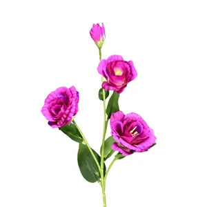 Elegant artificial purple Eustoma silk flower with four realistic blooming heads for decor