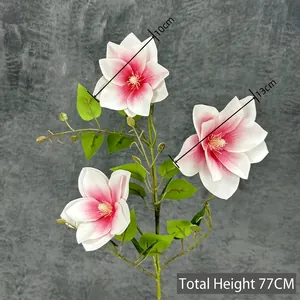 Artificial 3D printed clematis spray with 3 pink gradient flower heads and 77cm height