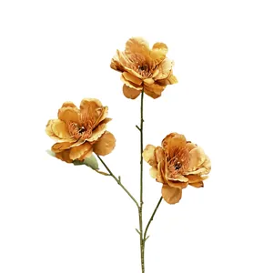 Artificial 3-head gardenia branch with vintage orange fabric flowers for home decoration