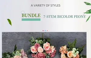 Dettaglio di un mazzo di peony bicolore a 7 rami per decorazioni di casa e nozze