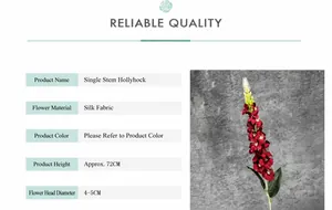 Detail view of 72cm artificial Delphinium with 4-5cm silk flower heads in deep red