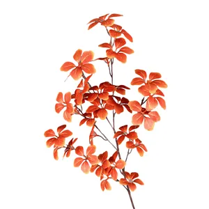 Artificial orange foliage branch with yellow veins for home decor and floral arrangements